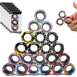 24Pcs Magnetic Rings Fidget Toys Spinner Set Easter Basket Stuffers,Finger Magnet Rings Endless Hours of Fun ADHD Stress Relief Fidget Spinner for Relieve Anxiety Birthday for Adults Teens Kids