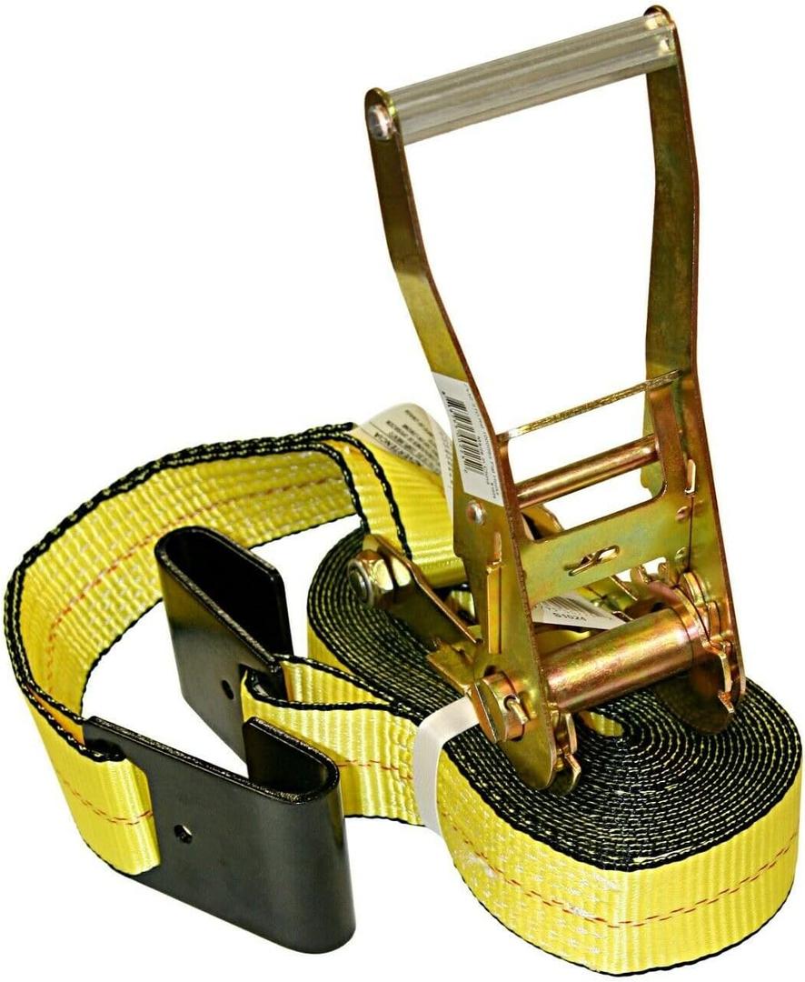 Everest - S1022 Premium Ratchet Tie Down 1 PK 2 IN. X 27 FT 3333 LBS. Working Load 10000 LBS. Break Strength Flat-Hook Cargo Straps - Moving Appliances and Equipment - Vibrant Everest Yellow