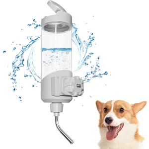 VANNON Top Fill Dog Water Dispenser for Cage, 23oz Auto Feeding Crate Water Bottle for Dogs, Cats & Rabbits, Pet Nozzle Diameter: 12mm, BPA Free, Grey