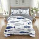 Nesker 7 Pcs Comforter Set Full Size, Fish Nautical Blue Bedding Set for Kids and Adults, Coastal Ocean Summer Bed Sheet Set with Fitted Sheet 2 Pillowcases & 2 Shams