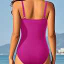 Aqua Eve One Piece Bathing Suit for Women Tummy Control Swimsuit Slimming Vintage Swimwear (Pink, M)