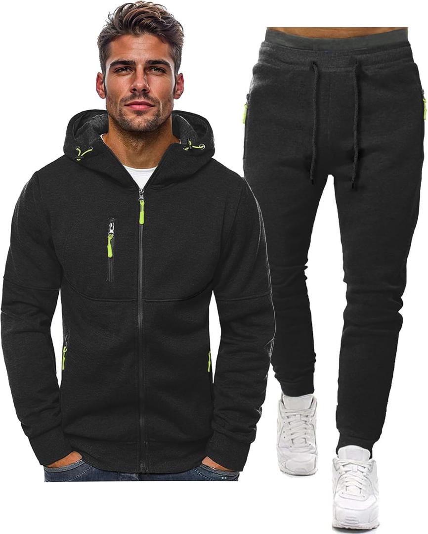 Hakjay Sweatsuits for Men 2 Piece Hoodie Men's Jogging Tracksuit Set Casual Athletic Long Sleeve Outfit Pullover Suit Set (Large, Black)
