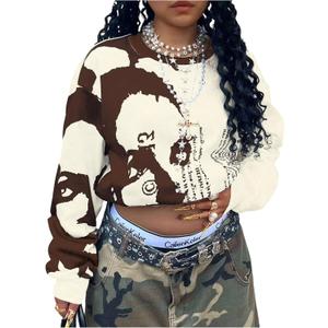 Milumia Women's Figure Graphic Sweatshirts Crew Neck Long Sleeve Loose Pullover Tops Streetwear (M)