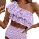 VIMPUNEC Ruffle One Shoulder Swimsuits for Women Cute High Waisted Two Piece Bathing Suits, L