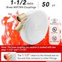 ZYfire Fire Hose - 1-1/2" ID x 50 FT Single Jacket TPU Fire Hose Industrial Hose Firefighter Hose with M F NST/NH Brass Couplings Lightweight Lay Flat Water Hose for Use in Firefighting, Residential
