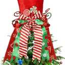 yofit Christmas Tree Topper Hat, Large Red Hat with Striped Bow Ribbon & Lollipop, Christmas Tree Decorations Top Hat, Desktop Ornaments for Home Xmas Holiday Winter Decor