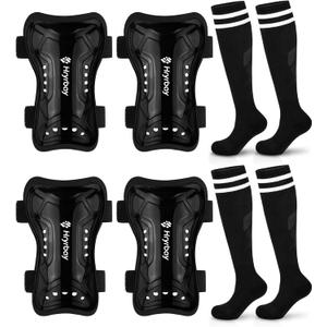 Hryrbay 2 Pairs Kids Soccer Shin Guards and Socks Set Toddler Shin Pads Protective Gear for Boys Girls, Perfect for Play Training or Games Inspired by The World Cup (Small, Black, Black)