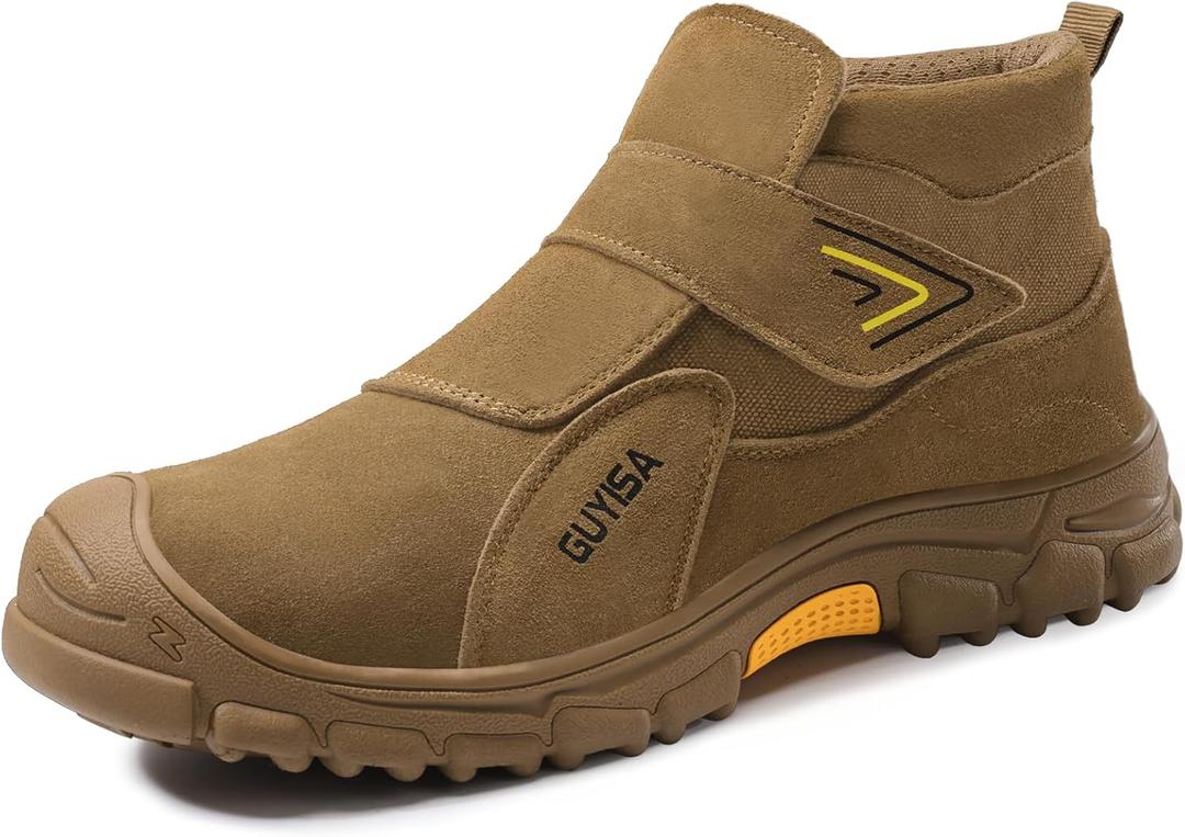 GLANOUDUN Steel Toe Boots for Men, Welding Work Boots with Puncture-Resistant Midsole, High Top Hook and Loop Safety Footwear for Welding Workshop Construction Warehouse Factory 38 
Brown