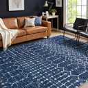Lahome Moroccan Blue Rugs for Living Room Washable Rugs 8x10 Non-Slip Ultra-Thin Extra Large Area Rug Throw Stain Resistant Rug for Dining Room Table, Geometric Print Modren Rug for Bedroom Hana