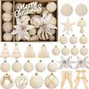 WDF 38PCS Ivory Christmas Ornaments - Beige Christmas Ornaments - Cream Velvet Balls for Christmas Decorations/Xmas Tree/Parties/Holidays (2.36inch, White)