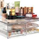 ZHIAI Stackable Storage Drawer, Transparent Cosmetics Storage Box, Cosmetics And Beauty Products Storage Organizer, Suitable For Makeup Room, Bathroom, Storage Room, Home (4 Short Draws)