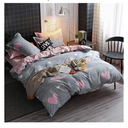 Koudi Kids Girls Duvet Cover Set Twin Pink/Grey Reversible Soft Microfiber Bedding Set Sweet Heart and Pink White Plaid Bedroom Comforter Cover for Teen Girls 3pcs