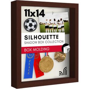 Americanflat 11x14 Shadow Box Frame with Shatter-Resistant Glass - Silhouette Collection - Large Shadow Box Display Case for Tabletop and Wall Display - Mahogany with Soft Felt Back