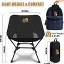 Ultralight Camping Chair Backpacking Chair, Portable Camp Chair with Cup Holder & Storage Bag, Lightweight Compact Folding Chair for Hiking, Travel, Picnic Mountaineering（Deep Black）