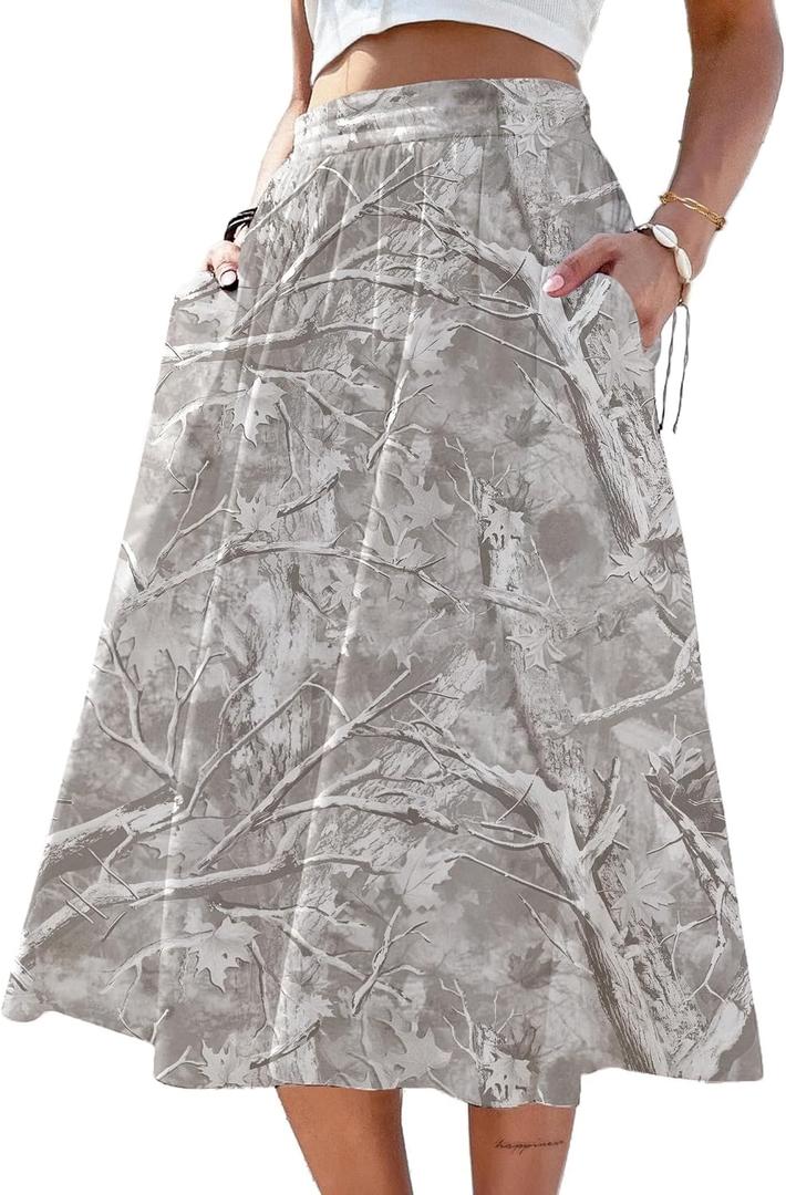 SOFIA'S CHOICE Womens High Waist Midi Skirt Casual A Line Skirts with Pocket (Gray, S)