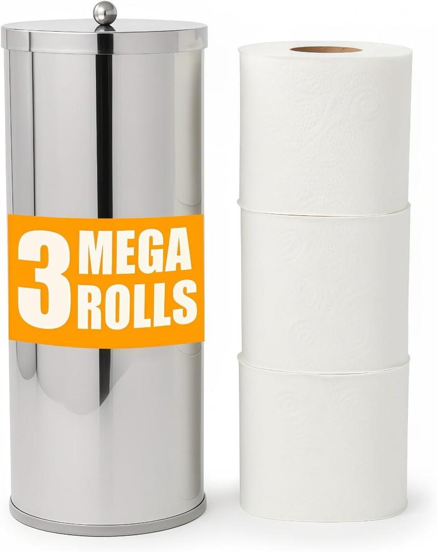 [2023 Upgraded Version] HUJI Rust Resistant Stainless Steel Toilet Paper Roll Canister Holder w/Removable Base for Bathroom Storage (1 Pack, Toilet Paper Canister)