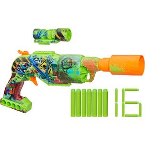 NERF Zombie Driller Dart Blaster, 16 Nerf Elite Darts, Rotating 5 Dart Cylinder, Removable Scope, Outdoor Games, Ages 8+