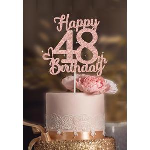 48 Birthday Cake Toppers-Rose Gold Glitter, Happy 48th Cake Topper for Men,48 Cake Topper For Women, 48th birthday decorations,48th Birthday Cake Topper Forty eight