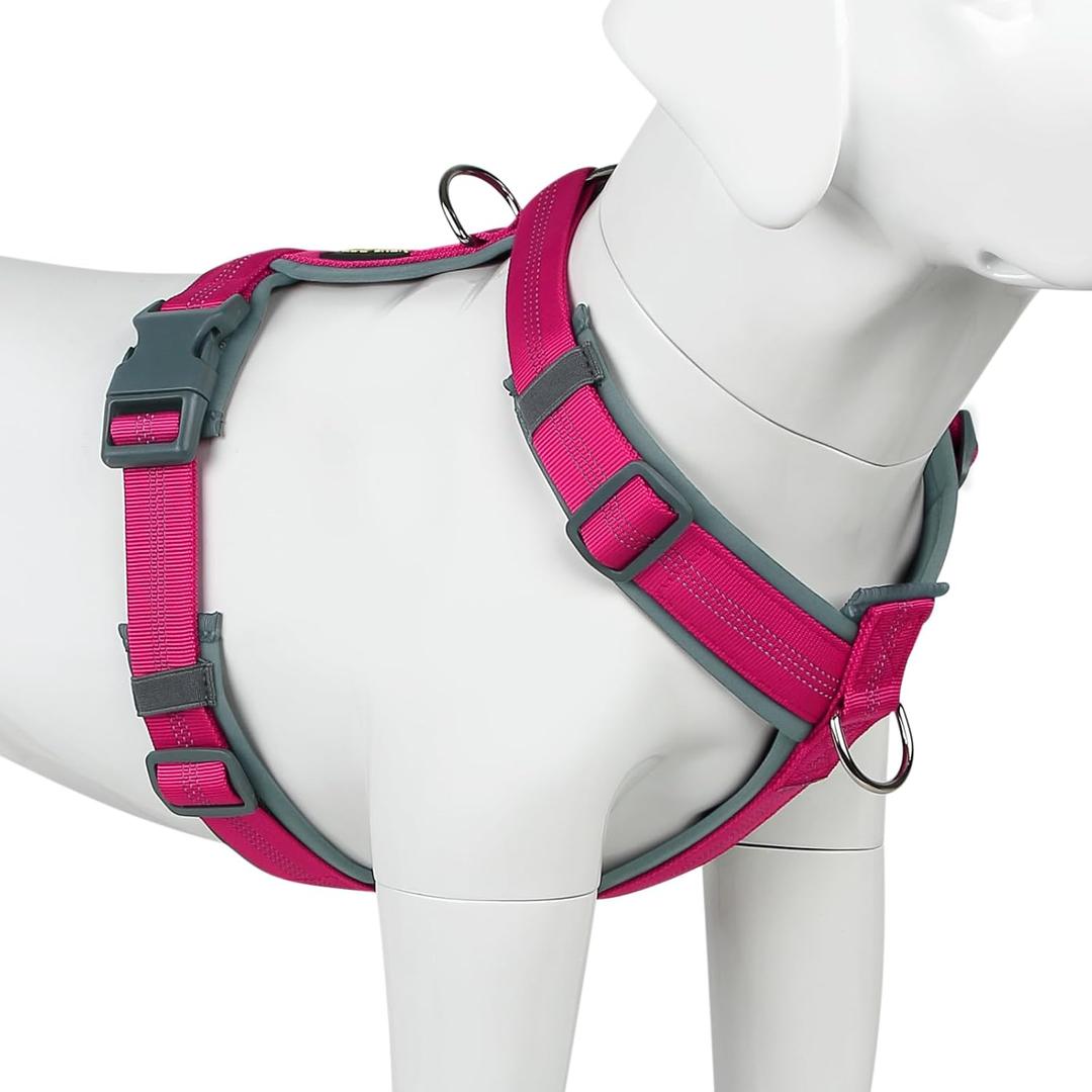Plutus Pet No Pull Dog Harness, Adjustable Nylon Harness with Soft Padding, Reflective and Heavy Duty Dog Harness for Small, Medium, Large Dogs(Hot Pink, M)