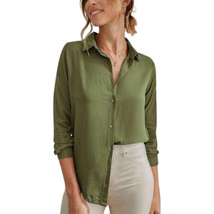 Womens Button Down Shirts Dress Shirts Long Sleeve Black Viscose Collared Work Office Solid Blouses Tops, M