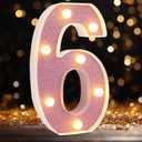 LED Marquee Numbers, Small Light Up Numbers for Party, 8.58 Inch Battery Powered Lighted Number for Birthday, Night Light, Table or Home Decor (Pink Glitter, Number 6)