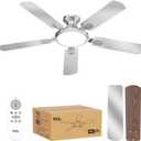 TCL 52" Low Profile Ceiling Fan with Light, Slim, Silver, Flush Mount, DC Reversible Motor, 6 Speeds, Remote Control, Noiseless, Dimmable, LED Light, 3CCT, Modern Ceiling Fan for Bedroom Living Room