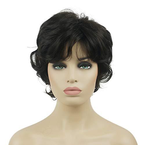 Lydell Women's Short Wavy Curly Wig Synthetic Hair Full Wig 6 inches (Dark Brown)