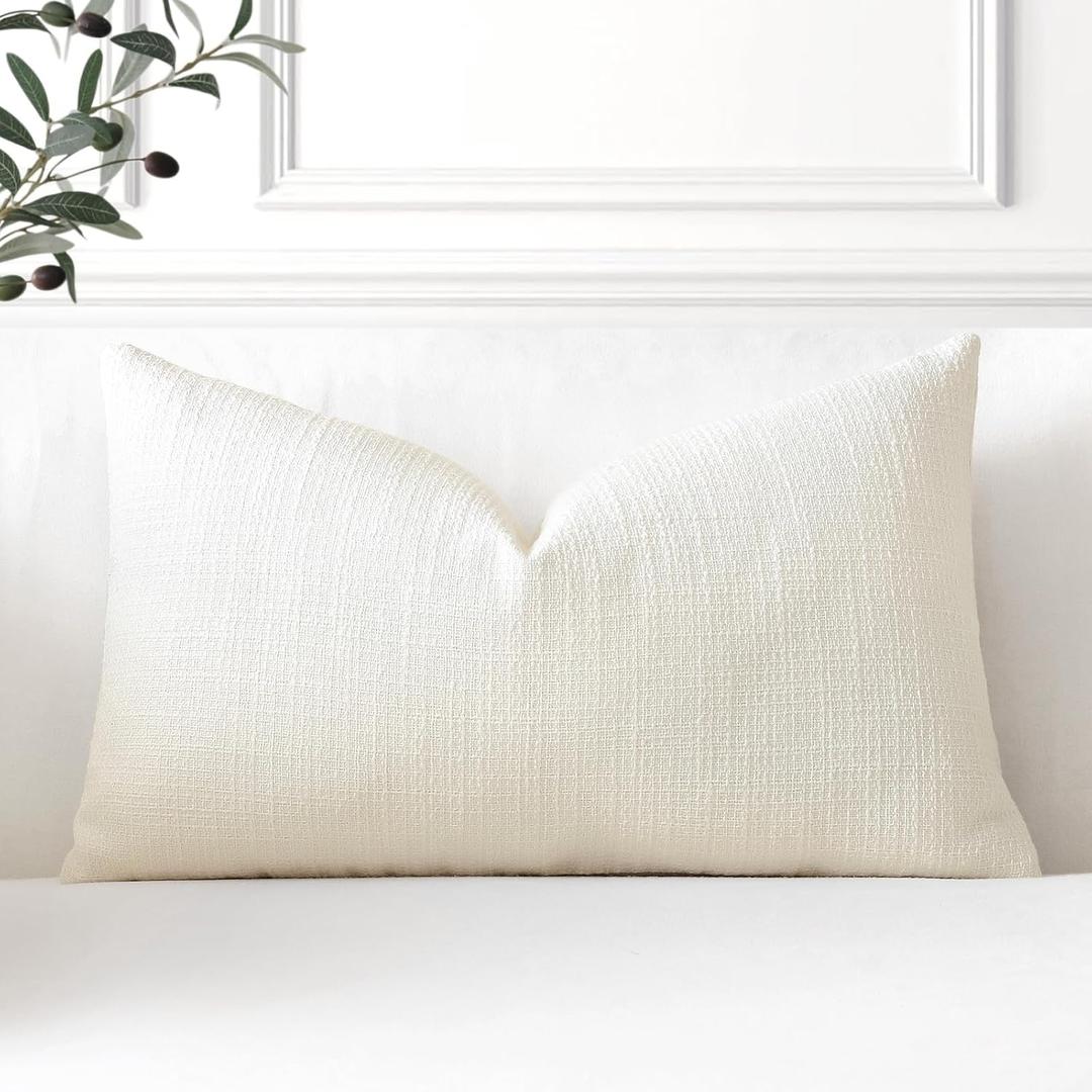 OTOSTAR Linen Throw Pillow Cover Set of 1 Decorative Lumbar Pillowcases Cushion Covers 16x24 Inch for Home Decor Sofa Bedroom Car 40 x 60CM Cream Beige