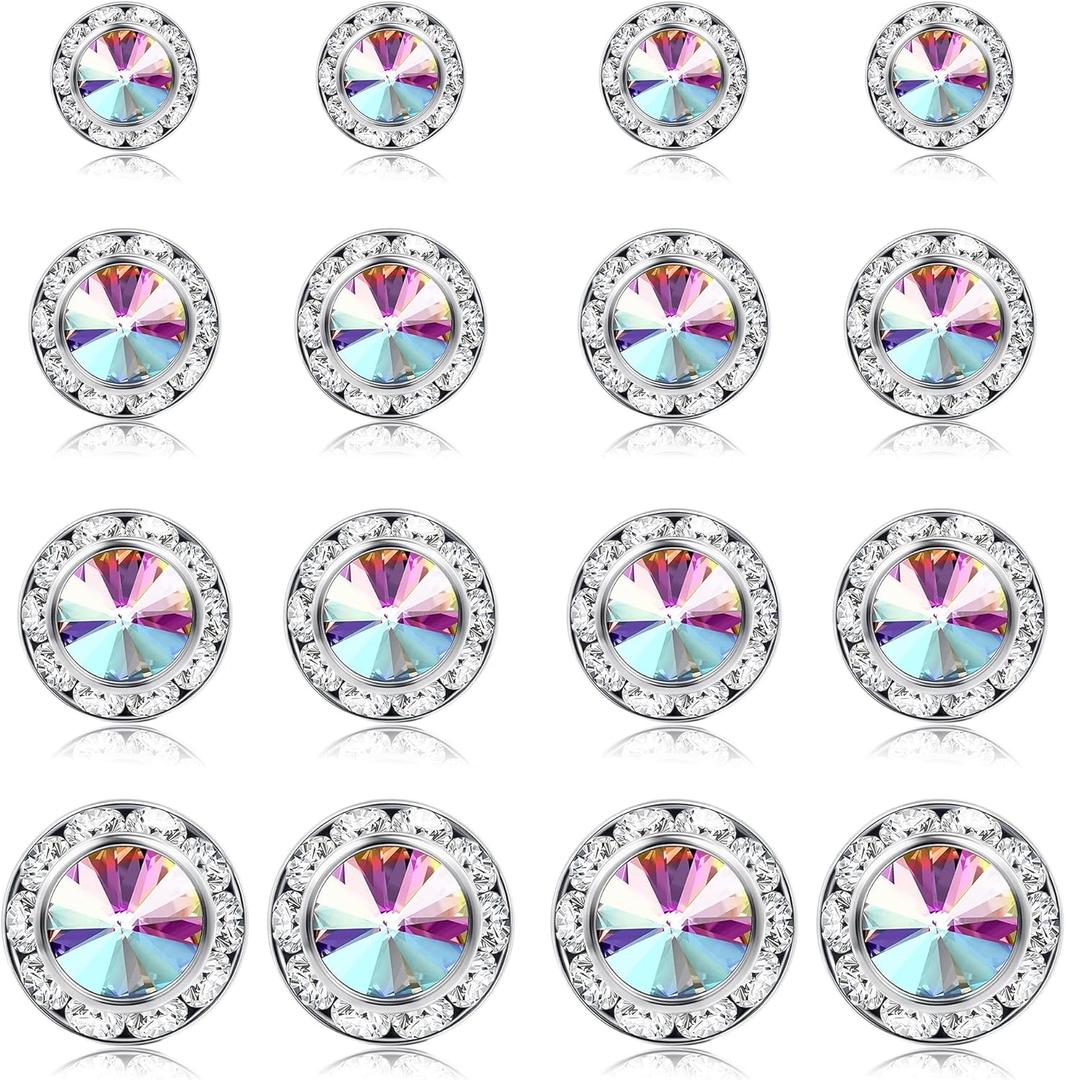 BESTEEL 8 Pairs Dance Competition Earrings for Women Acrylic Halo Crystal Rhinestone Stud Earrings for Stage Opera Performance Bridal Party 10/15/18/20mm Gift