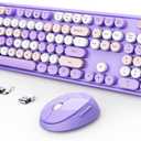 SkyGive Wireless Keyboard and Mouse Combo, Ergonomic Full Size Typewriter Retro Round Keycaps Keyboard, Compatible with Windows, PC, Perfer for Home and Office Keyboards (Purple