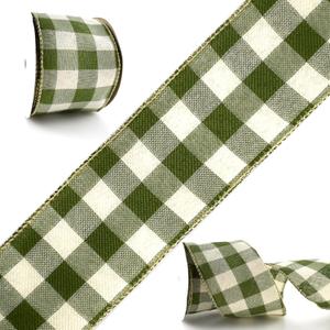 Light Green and White Buffalo Plaid Wired Ribbon - 2.5 Inch Wide, 2 Rolls of 10 Yards (20 Yards Total) - Perfect for Bows, Wreaths, and Spring Decorations