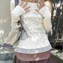 Y2K Emo Grunge Goth Shirt Long Sleeve Off Shoulder Teen Girls T-Shirt Alt Top 2000s Clothes (White, S)