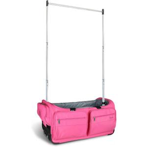 Mavii Dance Bag with Garment Rack, 28 Inch Rolling Duffel, Ideal for Competitions & Travel, Water-resistant/Wipe-clean Fabric, Lightweight Aluminum Rack, Wheeled Upright Luggage, Hot Pink