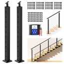 CKE 5-10ft Complete Set 36" Stair Cable Railing Post Kit (35"x2"x2") for 25-35 Stair, 2 Pack Stair Cable Posts, 150ft 1/8" Wire Rope, Black Swageless Invisible Cable Railing System DIY Kit SPS01