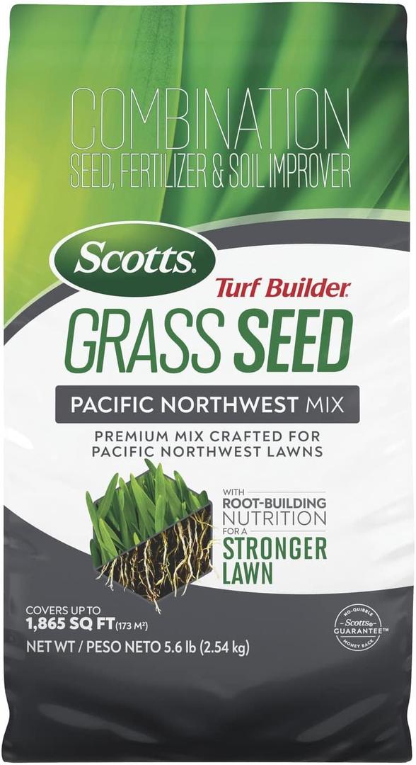 Scotts Turf Builder Grass Seed Pacific Northwest Mix - Grass Seed Plus Lawn Fertilizer & Soil Improver, Premium Mix, Covers Up to 1,865 sq. ft., 5.6 lb.