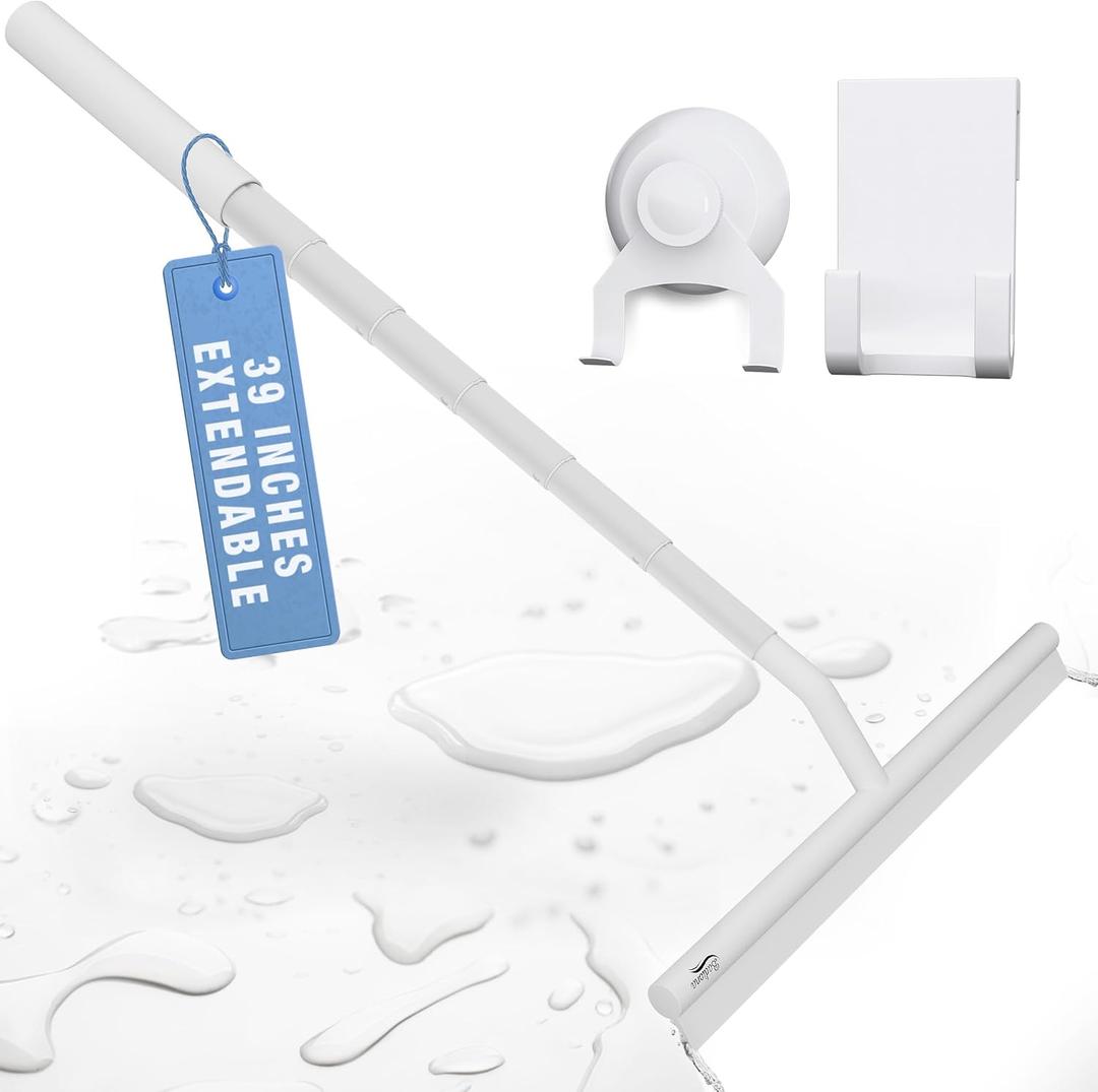 Telescopic Shower Squeegee - with Suction Hook & up to 100 cm I Shower Squeegee for Glass Doors Cleaner squiggy for Tile and Walls Bathroom Squeeze for Door Long Handle