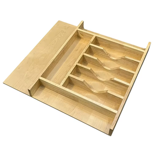 Clikuutory Natural Birch Wood Utensil Drawer Insert Organizer with 9 Compartments, Space-Saving Sturdy Drop-In Cutlery Divider Tray, Kitchen Cabinet Storage for Silverware, Spoons, Forks and Knives