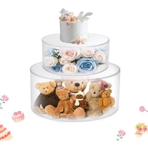 2Pcs Acrylic Cake Display Stand 6'' 10'' Round 2 Tier Clear Cylinder Cake Box for Wedding Birthday Party Decor (6 / 10 Inch)