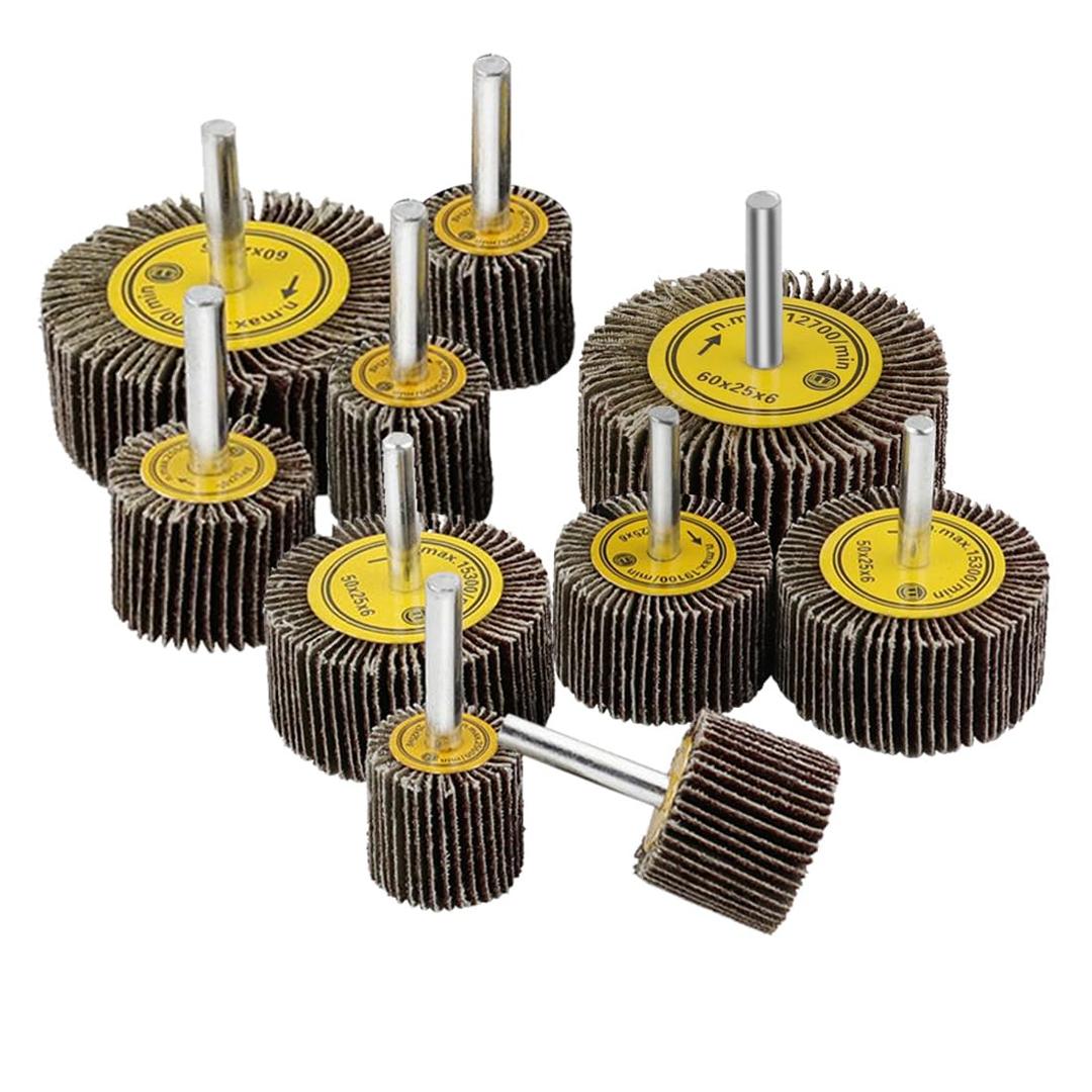 10 Pcs Abrasive Flap Wheels Sander, 1/4'' Shank Flap Wheel for Drill, Grinder, Rotary Tools (25/30/40/50/60mm)