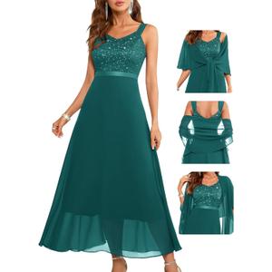 BeryLove Formal Wedding Guest Sequin Prom Dresses Cocktail Evening Lace Elegant Mother of The Bride Dress (Small, Peacock Green)