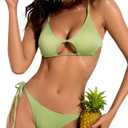 ZAFUL Cutout Bikini Sets for Women Metallic Shiny Two Piece Swimwear String Triangle Bathing Suit Criss Cross Back Swimsuit (38 M)