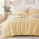 MILDLY Super Soft Duvet Cover - 100% Washed Microfiber Butter Yellow Comforter Cover Set 3 Pieces with Zipper Closure & Corner Ties