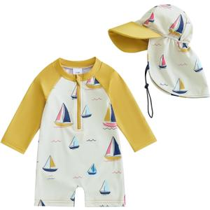 Hnyenmcko Baby/Toddler Boy Rash Guard Swimsuit Long Sleeve One Piece Zipper Swimwear Sunsuit Infant Bathing Suit Beachwear (3-6 Months, Ts-Yellow)