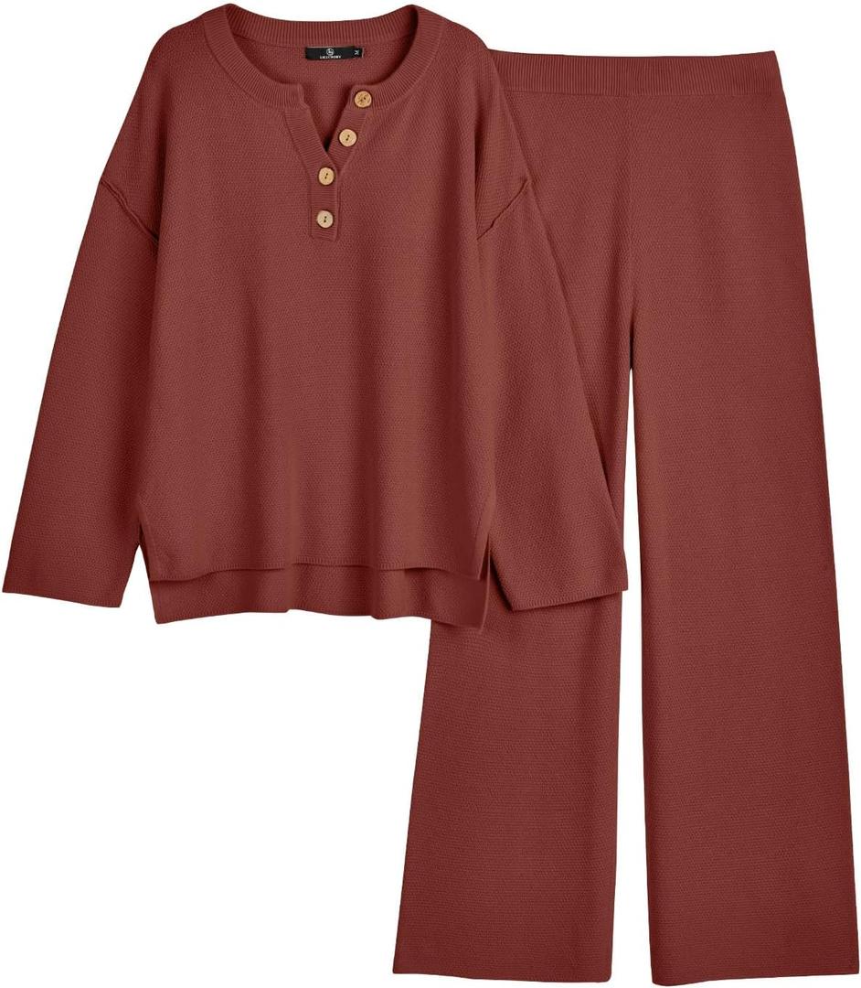 LILLUSORY Women's 2 Piece Lounge Sets Oversized Slouchy Matching Cozy Knit Sets (Medium, Brick Red)