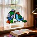 Stained Glass Window Panels Sun Catcher Honey Love Birds, 8" x 5"