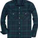 Alimens & Gentle Men's Button Down Regular Fit Long Sleeve Plaid Flannel Casual Shirts (Medium, Green Navy Plaid)