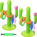 Inflatable Cactus Ring Toss Game Set with 4 Pcs Inflatable Rings - Hawaiian Pool Games Cactus for Summer Party Supplies Favors - Pool Beach Party Decoration Supplies