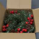 4 Pcs 9" Christmas Candle Rings Wreath Flocked Pine Red Berry Pinecones Small Wreaths Artificial Berries Snowy Pine Candle Ring Holder for Kitchen Cabinets Christmas Wedding Home Table Centerpiece