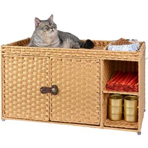 Cat Litter Box Enclosure Furniture, Rattan Litter Box Cover