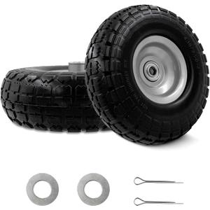 10-Inch 4.10/3.50-4 Tire and Wheel Flat Free, Heavy Duty Solid Replacement Tire with 5/8" Bearings, for Wheelbarrows Hand Trucks Dollies Trolleys Generators, (2-Pack) (Gray)
